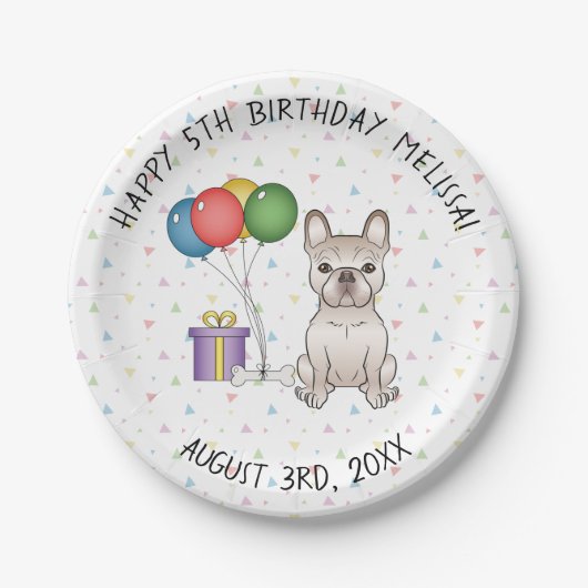 Cream French Bulldog Cute Cartoon Dog Birthday Papieren Bordje (Voorkant)