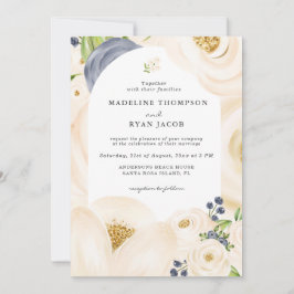 Cream Gold Beige Elegant Floral Waterverf Kaart