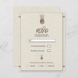 Cream Gold Brown Pineapple Minimal Wedding RSVP Kaart