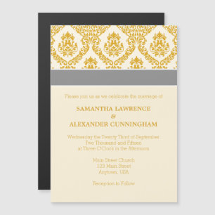 Cream Gold Damask Magnetic Wedding Invitation Magnetische Uitnodiging