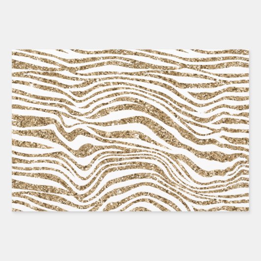 Cream Gold Faux Glitter Zebra Inpakpapier Vel (Voorkant 3)