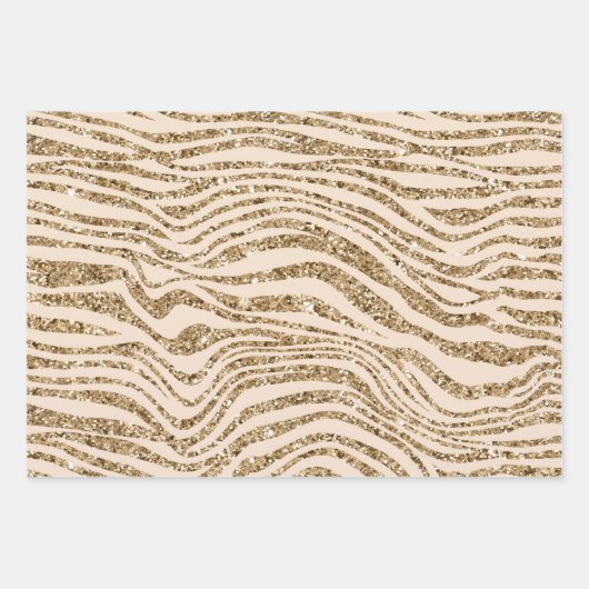 Cream Gold Faux Glitter Zebra Inpakpapier Vel (Voorkant)