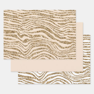 Cream Gold Faux Glitter Zebra Inpakpapier Vel