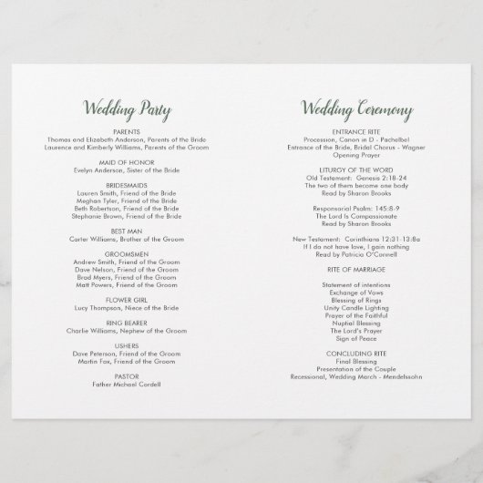 Cream Gold Floral Green Programmes de mariage (Dos)