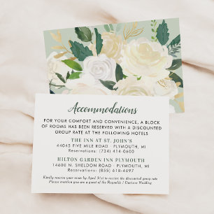 Cream Gold Floral Greenery Wedding Accommodations Informatiekaartje