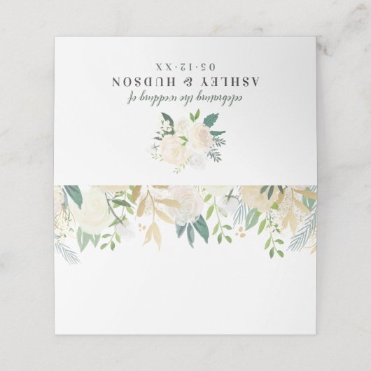 Cream Gold Floral Greenery Wedding Monogram (Buitenkant ongevouwen)