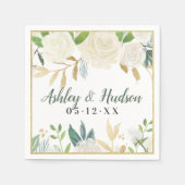 Cream Gold Floral Greenery Wedding Monogram Servet (Voorkant)