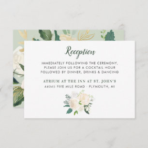 Cream Gold Floral Greenery Wedding Reception Informatiekaartje