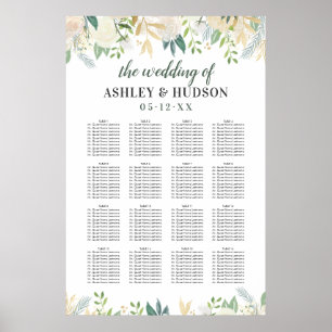 Cream Gold Floral Greenery Wedding Seating Seating Poster