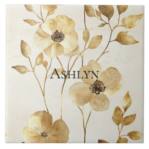 Cream Gold Floral Tegeltje