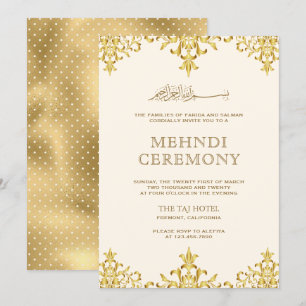 Cream Gold Foil Damask Islamic Weddenschap Mehndi Kaart