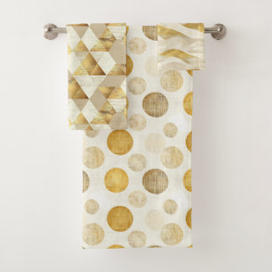 Cream & Gold Fun Geometrische Patroon Badhanddoek Bad Handdoek