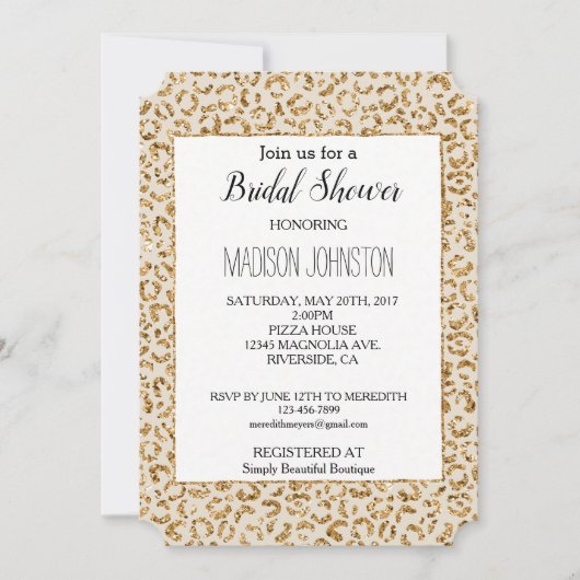 Cream Gold Glitter Luipaard Dier Kaart (Voorkant)