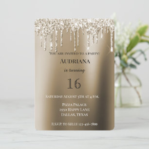 Cream Gold Glitz Glitter Ice Cream Drips Verjaarda Kaart