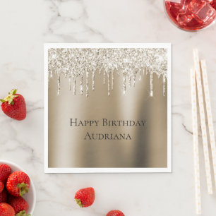 Cream Gold Glitz Glitter Ice Cream Drips Verjaarda Servet