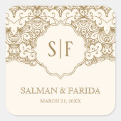 Cream Gold Lace Monogram Weddenschap Vierkante Sticker (Voorkant)