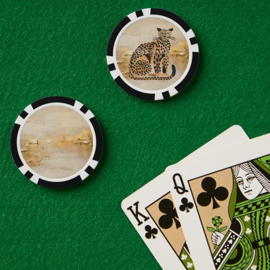 Cream Gold Leopard Animal Poker Chips (Pokertafel (Dubbel))