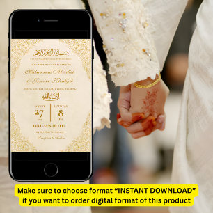 Cream Gold Lijst Nikah Moslim Bruiloft Kaart