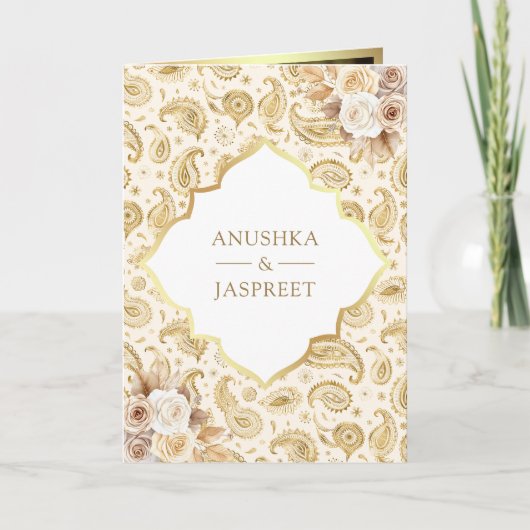 Cream Gold Paisley Bloemen QR Code Indiase bruilof (Voorkant)