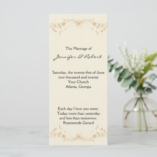 Cream Gold  Pinstripe Wedding Program Programma (Staand voorkant)