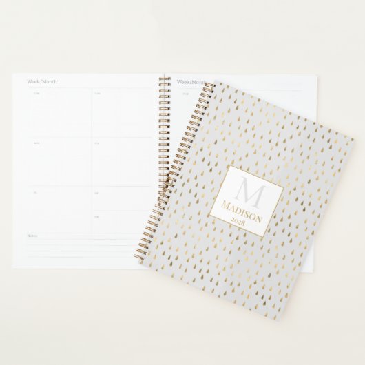 Cream Gold Raindrop Modern Trendy Monogram Planner (Display)