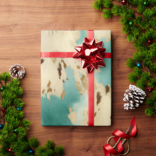 Cream Gold Turquoise Koeienhuid Animal Cadeaupapier