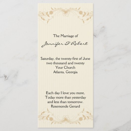 Cream Gold Vintage Pinstripe Wedding Programme (Devant)