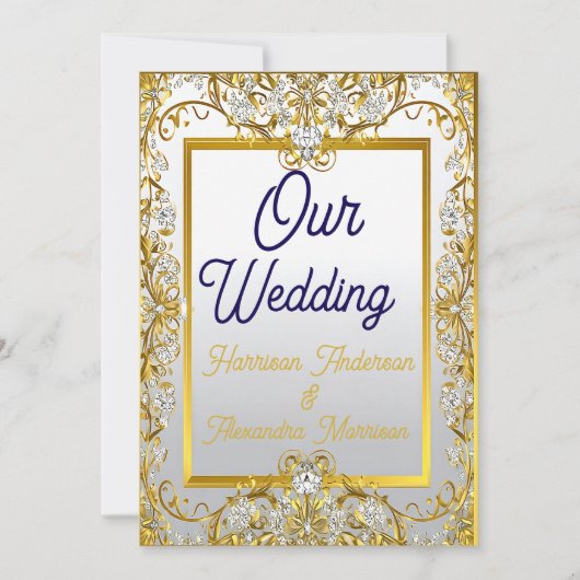 Cream & Gold Wedding Canvas Print – Ornate Frame W Kaart (Voorkant)
