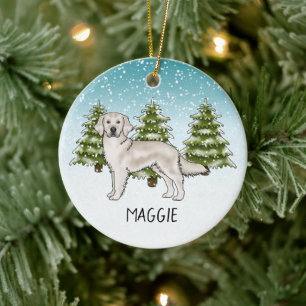 Cream Golden Retriever Dog Custom Naam Kerst Keramisch Ornament