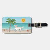Cream Golden Retriever op een tropisch zomerstrand Bagagelabel (Voorkant horizontaal)