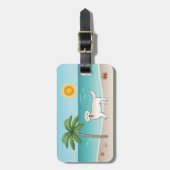 Cream Golden Retriever op een tropisch zomerstrand Bagagelabel (Voorkant verticaal)