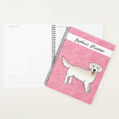 Cream Golden Retriever op roze harten en tekst Planner (Display)