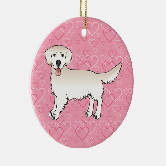 Cream Golden Retriever op roze kunstfoto Keramisch Ornament (Rechts)