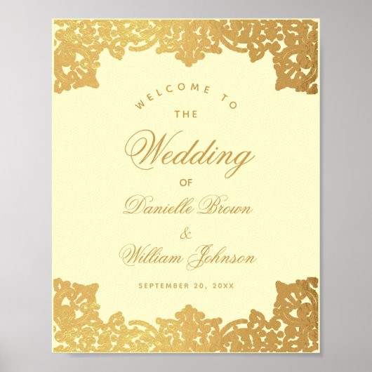  Cream & Goud Antiek Wedding Welkomstbord Poster (Voorkant)