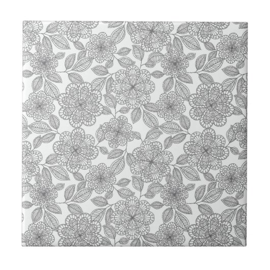 CREAM-GRAY-FLORAL TEGELTJE (Voorkant)