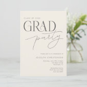 Cream Gray Modern Typography Grad Party Invitation (Debout devant)