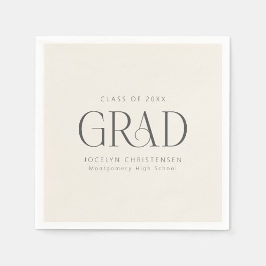 Cream Gray Personalized Minimalist Grad Party Servet (Voorkant)
