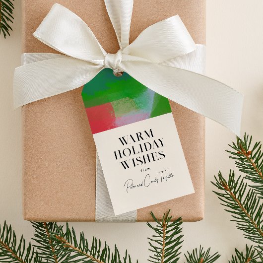 Cream Green Red Modern Art Abstracte Vakantie Cadeaulabel