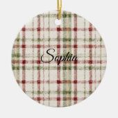 Cream Green Red Plaid Stripes  Keramisch Ornament (Voorkant)