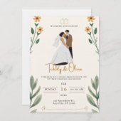 Cream Green Simple Illustrated Wedding Invitation (Devant / Derrière)
