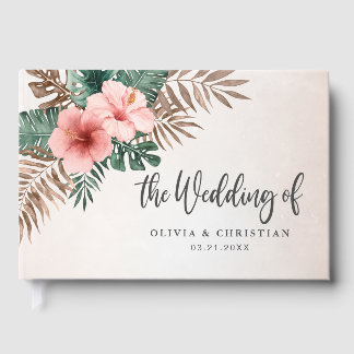 Cream & Green Tropocal Watercolor Floral Wedding Gastenboek