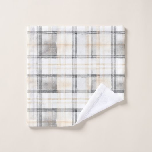 Cream Grey Yellow Plaid Stripes (Gant de toilette)