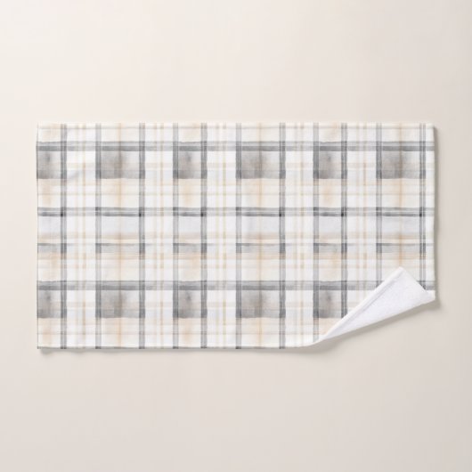 Cream Grey Yellow Plaid Stripes (Serviette à main)