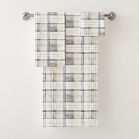 Cream Grey Yellow Plaid Stripes Bad Handdoek (Insitu)