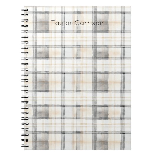 Cream Grey Yellow Plaid Stripes Notitieboek (Voorkant)