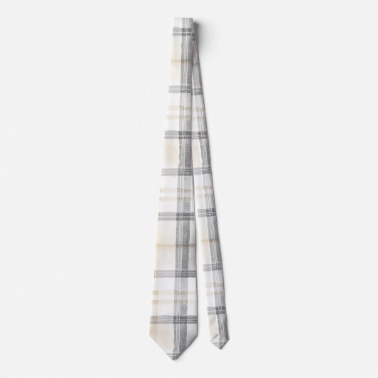 Cream Grey Yellow Plaid Stripes Stropdas (Voorkant)