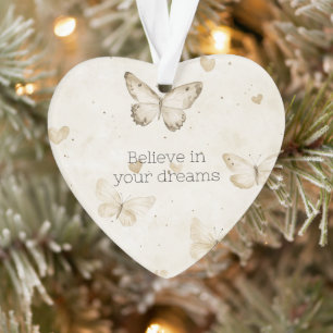 Cream Harten Vlinders Kerstmis Ornament
