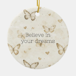 Cream Hearts Butterflies Christmas Keramisch Ornament