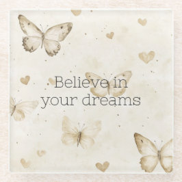 Cream Hearts Butterflies  Glazen Onderzetter