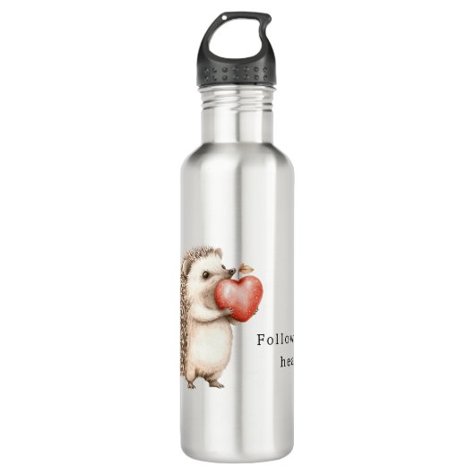Cream Hedgehog Apple Heart Waterfles (Voorkant)
